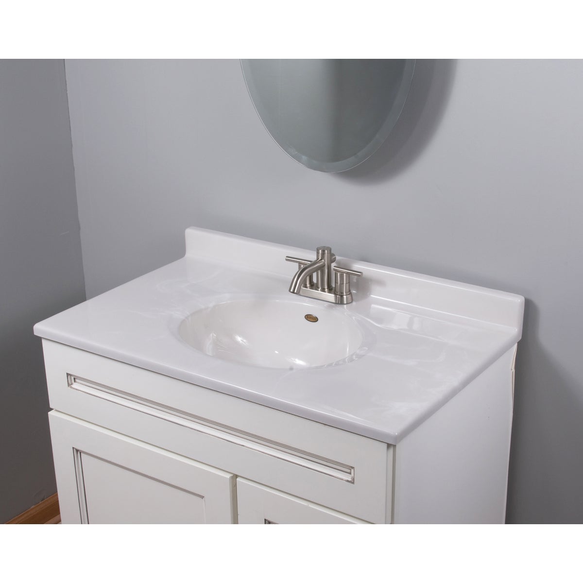 Imperial Marble 37 In. W x 22 In. D Marbled White Cultured Marble Vanity Top with Oval Bowl