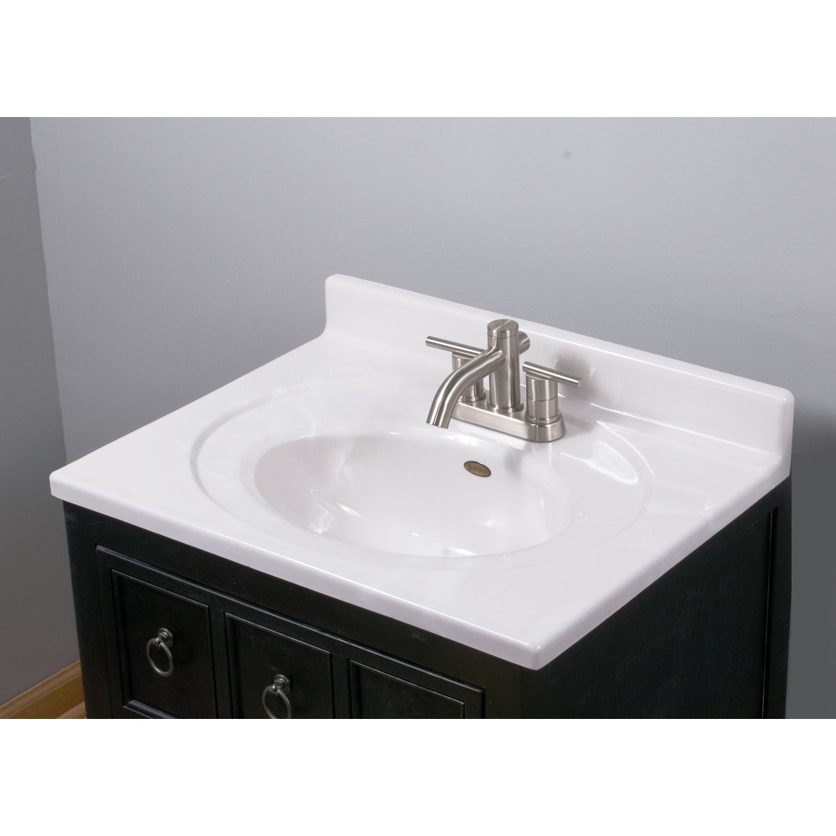 Imperial Marble 25 In. W x 19 In. D Marbled White Cultured Marble Vanity Top with Recessed Center Oval Bowl