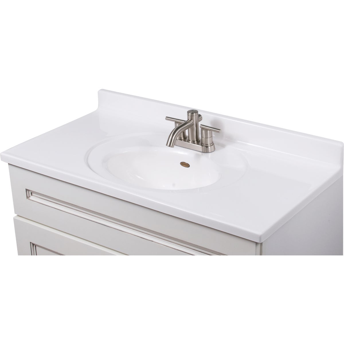 Imperial Marble 37 In. W x 19 In. D White Cultured Marble Vanity Top with Recessed Center Oval Bowl