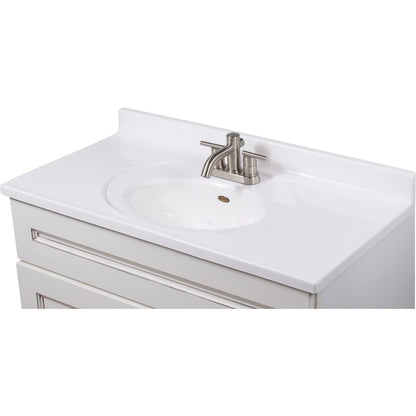 Imperial Marble 37 In. W x 19 In. D White Cultured Marble Vanity Top with Recessed Center Oval Bowl