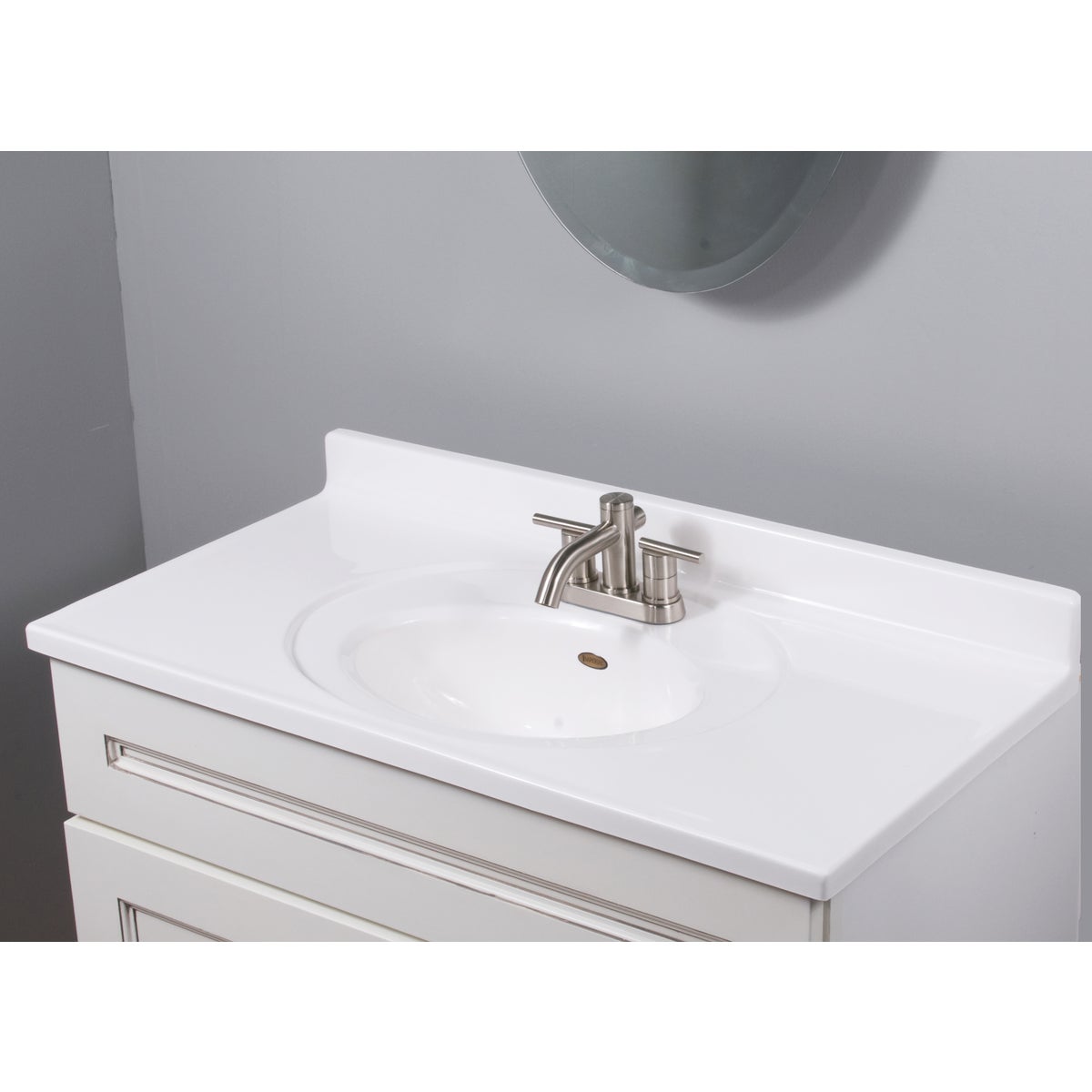 Imperial Marble 37 In. W x 19 In. D White Cultured Marble Vanity Top with Recessed Center Oval Bowl