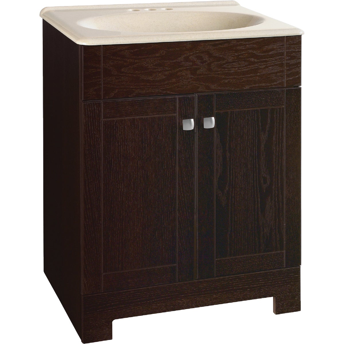 Continental Cabinets Sedona Java Oak 24-3/4 In. W x 32-3/4 In. H x 18-1/2 In. D Vanity with Beige Solid Surface Technology Top