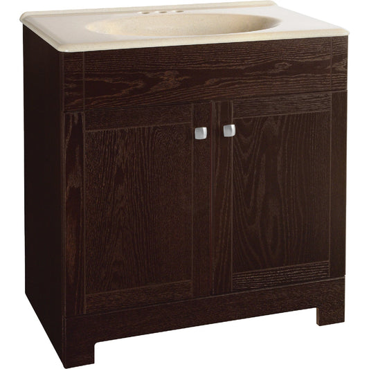 Continental Cabinets Sedona Java Oak 30-3/4 In. W x 32-3/4 In. H x 18-1/2 In. D Vanity with Beige Solid Surface Technology Top