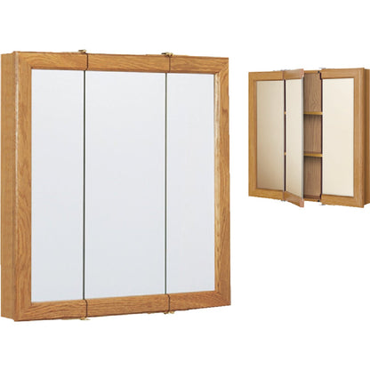 Continental Cabinets Oak 24 In. W x 24 In. H x 4-1/2 In. D Tri-View Surface Mount Medicine Cabinet