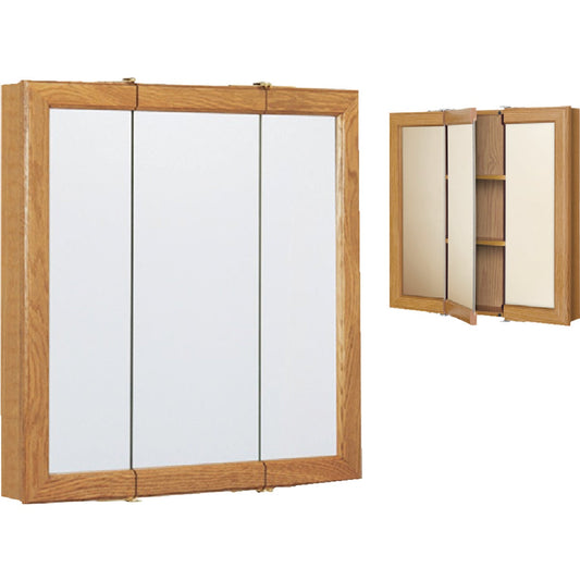 Continental Cabinets Oak 24 In. W x 24 In. H x 4-1/2 In. D Tri-View Surface Mount Medicine Cabinet