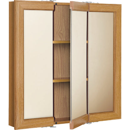 Continental Cabinets Oak 24 In. W x 24 In. H x 4-1/2 In. D Tri-View Surface Mount Medicine Cabinet