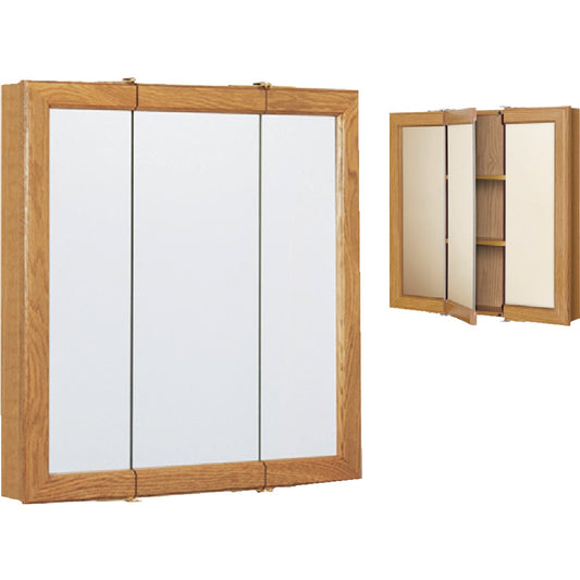 Continental Cabinets Oak 30 In. W x 28-3/4 In. H x 4-1/2 In. D Tri-View Surface Mount Medicine Cabinet