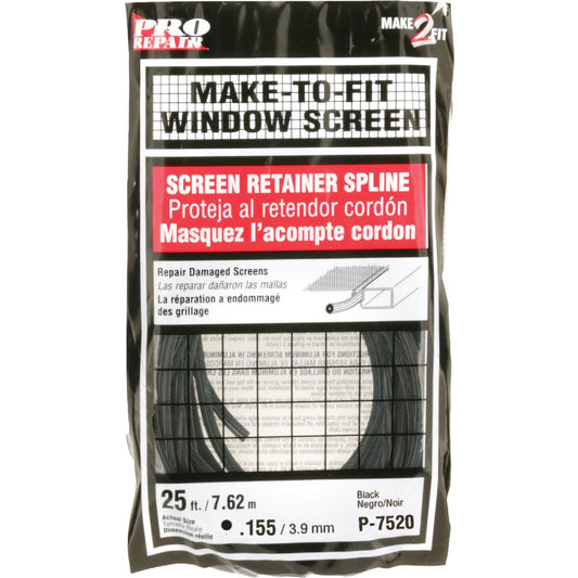 Prime-Line 0.155 In. Dia. x 25 Ft. L. Black Vinyl Screen Retainer Spline