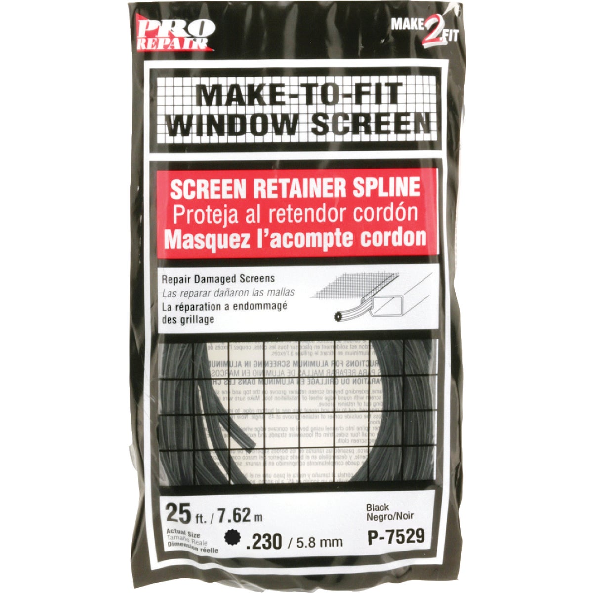 Prime-Line 0.230 In. Dia. x 25 Ft. L. Black Vinyl Screen Retainer Spline