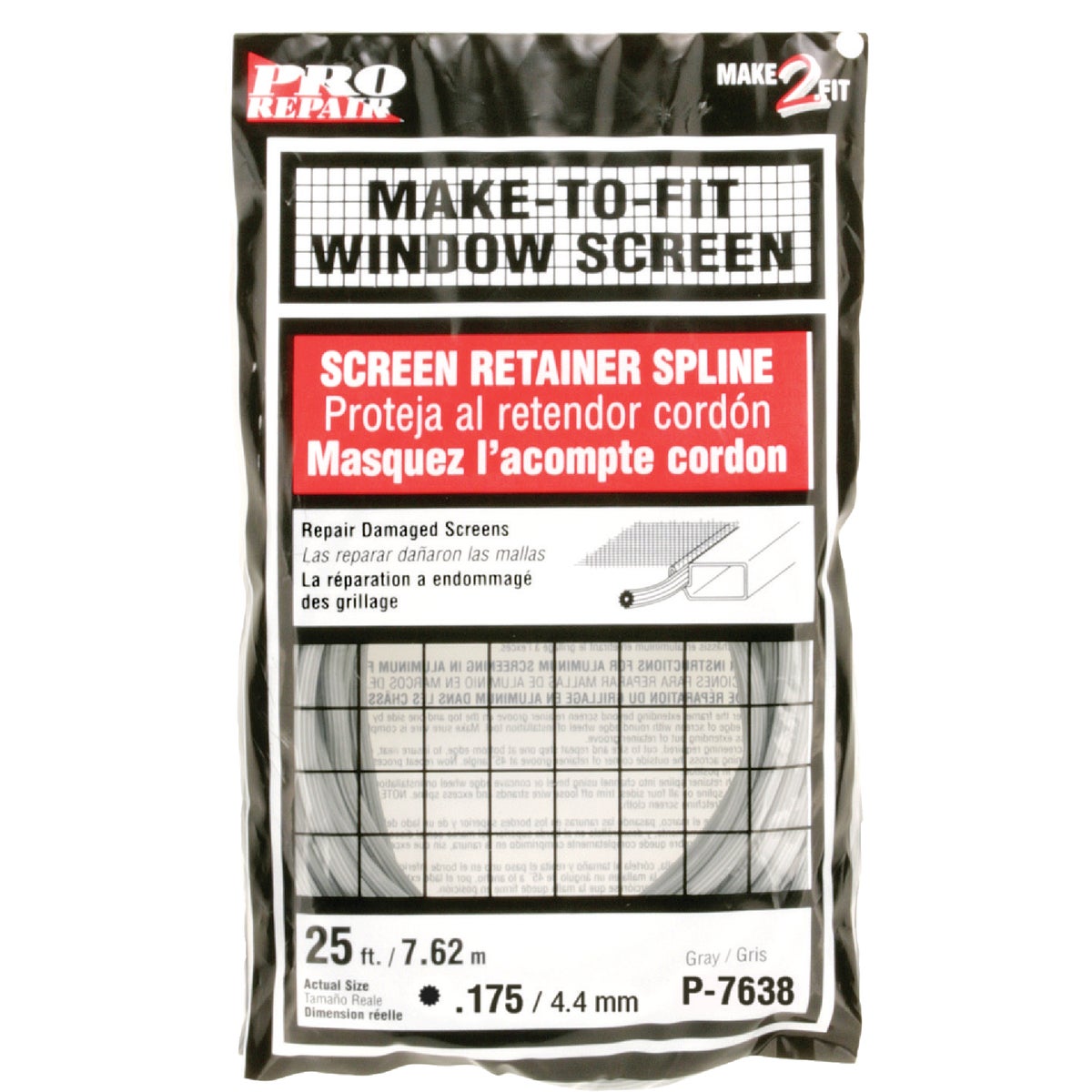 Prime-Line 0.175 In. Dia. x 25 Ft. L. Gray Vinyl Screen Retainer Spline