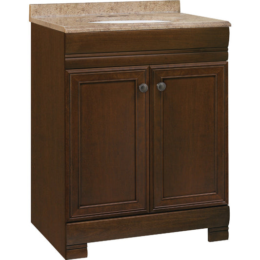 Continental Cabinets Westbrook Cafe Black Glaze 24-1/2 In. W x 34-1/2 In. H x 18-1/2 In. D Vanity with Kona/Wht Solid Surface Technology Top