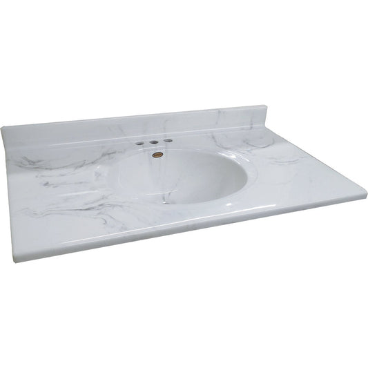 Imperial Marble 37 In. W x 22 In. D Carrara Cultured Marble Vanity Top with Oval Bowl