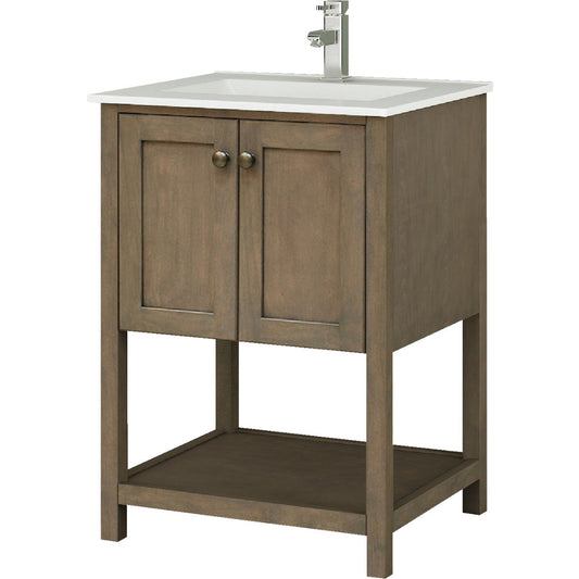 Sunny Wood Aiden Taupe 24 In. W x 34 In. H x 21 In. D Vanity Base, 2 Door/Open Bottom Shelf