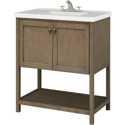 Sunny Wood Aiden Taupe 30 In. W x 34 In. H x 21 In. D Vanity Base, 2 Door/Open Bottom Shelf