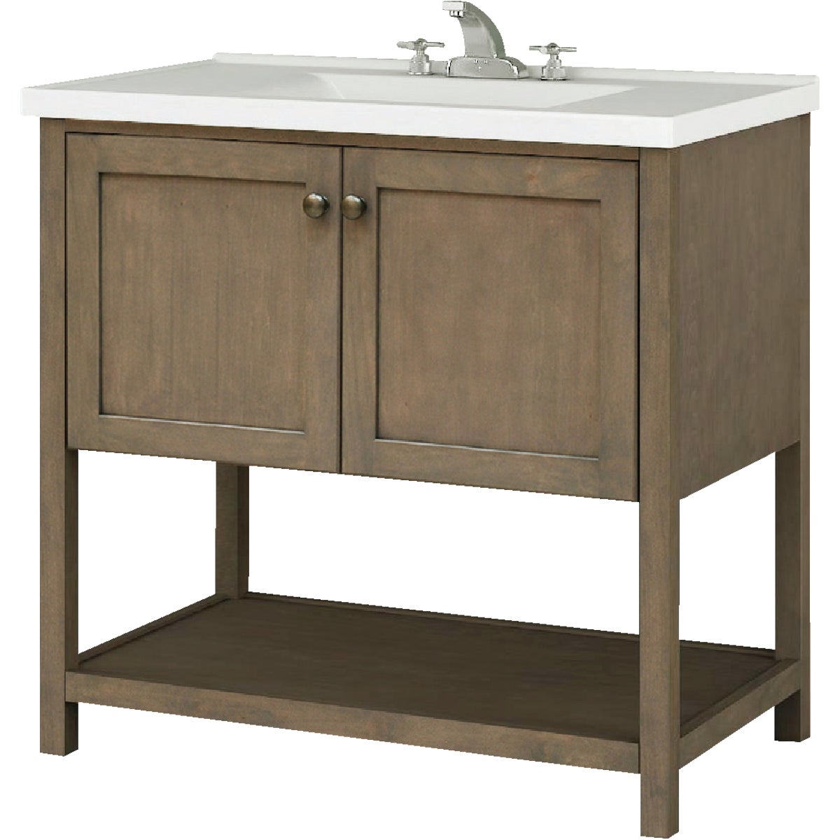 Sunny Wood Aiden Taupe 36 In. W x 34 In. H x 21 In. D Vanity Base, 2 Door/Open Bottom Shelf