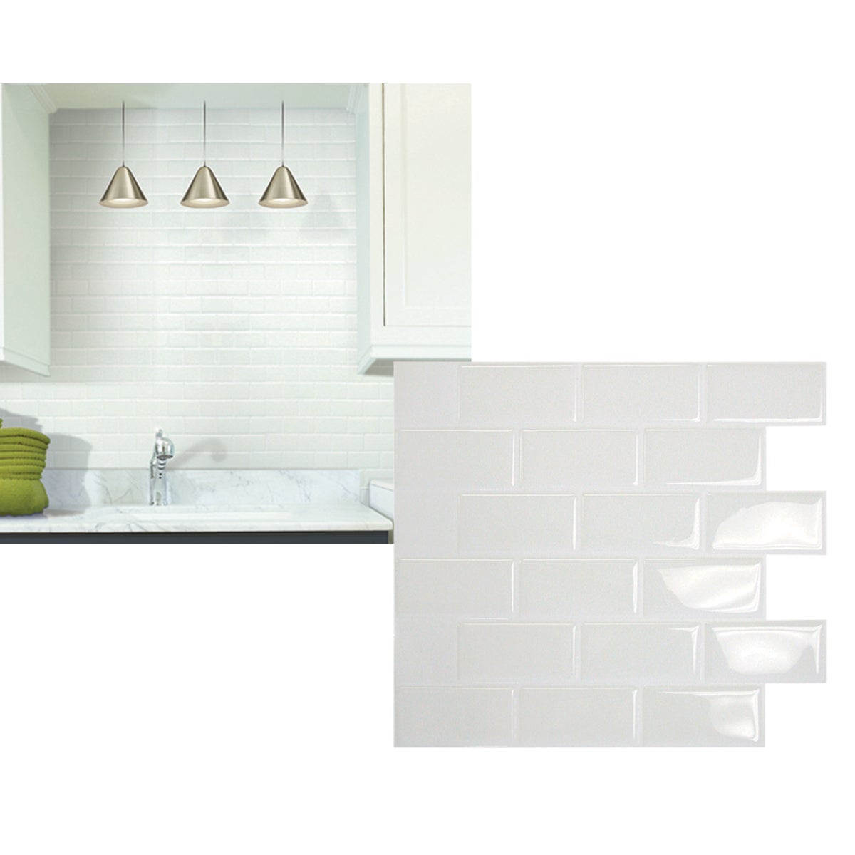 Smart Tiles Approx. 10 In. x 10 In. Glass-Like Vinyl Backsplash Peel & Stick, White Subway Tile