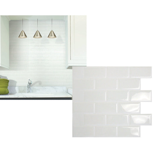 Smart Tiles Approx. 10 In. x 10 In. Glass-Like Vinyl Backsplash Peel & Stick, White Subway Tile (6-Pack)