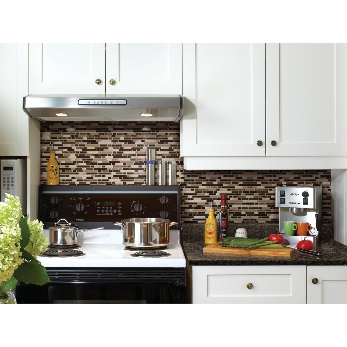 Smart Tiles Approx. 10 In. x 10 In. Glass-Like Vinyl Backsplash Peel & Stick, Bellagio Keystone Mosaic