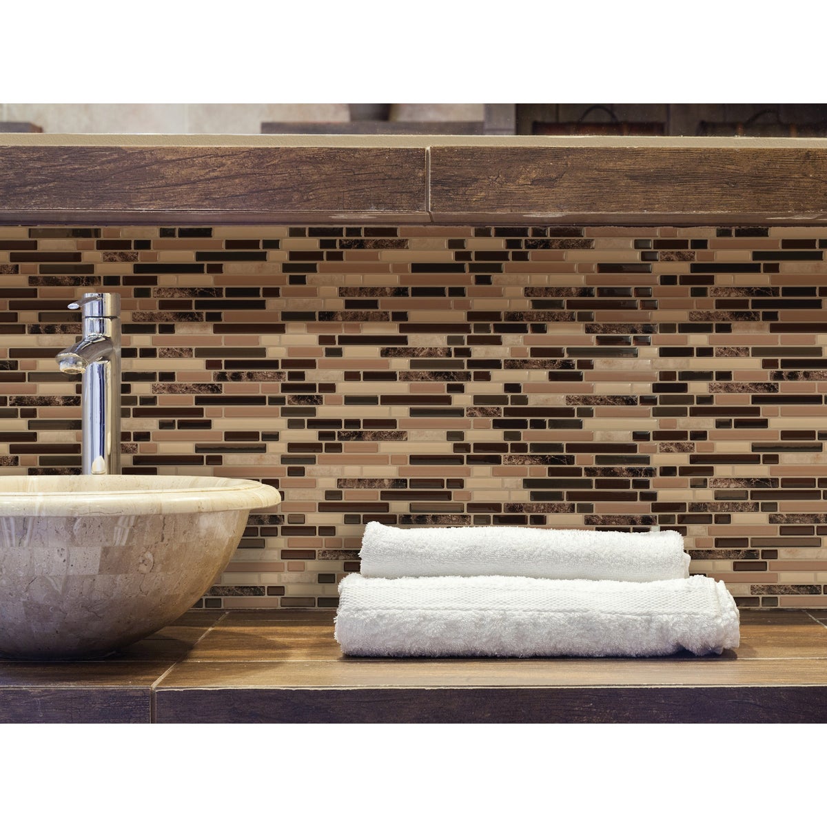 Smart Tiles Approx. 10 In. x 10 In. Glass-Like Vinyl Backsplash Peel & Stick, Bellagio Keystone Mosaic