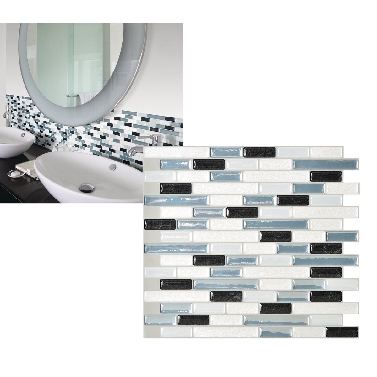 Smart Tiles Approx. 10 In. x 10 In. Glass-Like Vinyl Backsplash Peel & Stick, Muretto Brina Mosaic