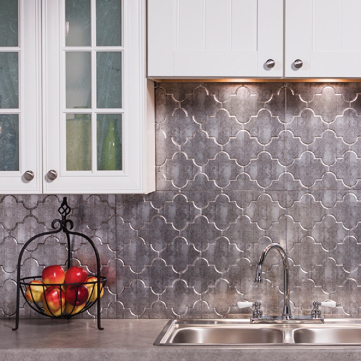 Fasade 18 In. x 24 In. Thermoplastic Backsplash Panel, Silver Monoco Cross Hatch