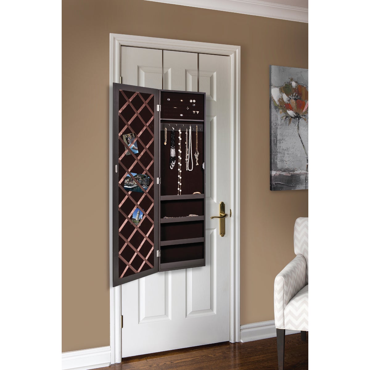 Erias Home Designs 14.5 In. W. X 47.5 In. H. X 3 In. D. Jewelry Armoire Framed Wall Mirror