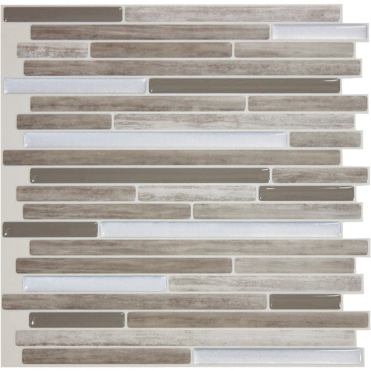 Smart Tiles Approx. 10 In. x 10 In. Glass-Like Vinyl Backsplash Peel & Stick, Capri Taupe Mosaic (6-Pack)