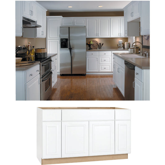 Continental Cabinets Hamilton 60 In. W x 34-1/2 In. H x 24 In. D White Thermofoil Sink/Cooktop Base Kitchen Cabinet