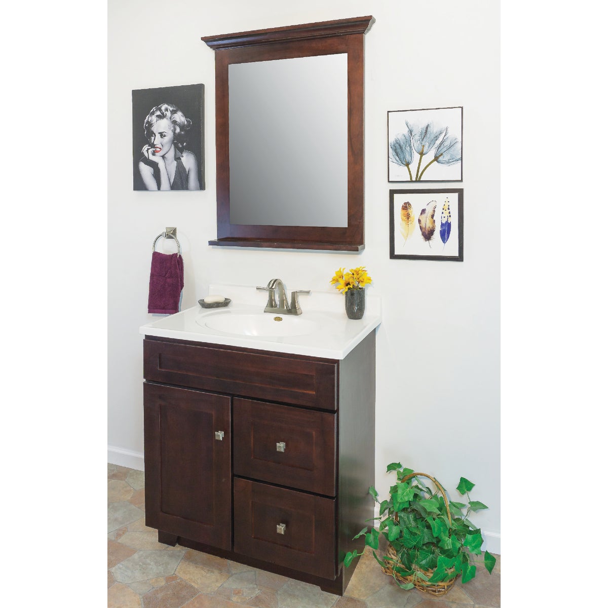 CraftMark CherryVale Shaker Cherry 30 In. W x 34 In. H x 21 In. D Vanity Base, 1 Door/2 Drawer