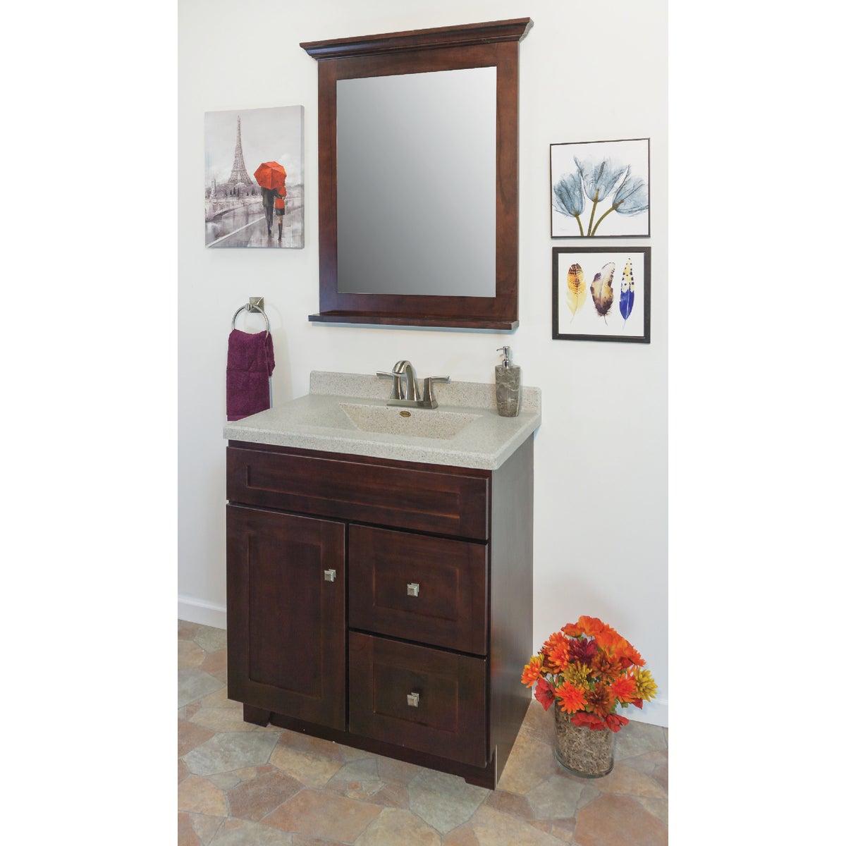 CraftMark CherryVale Shaker Cherry 30 In. W x 34 In. H x 21 In. D Vanity Base, 1 Door/2 Drawer