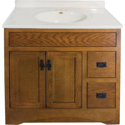 CraftMark Craftsmen Estate Oak 36 In. W x 34 In. H x 21 In. D Vanity Base, 2 Door/2 Drawer