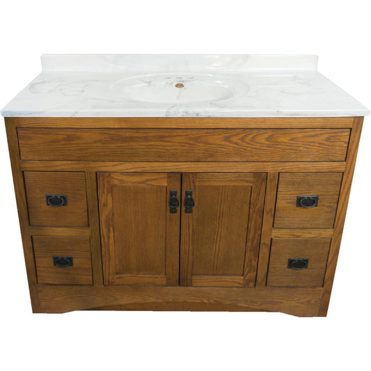 CraftMark Craftsmen Estate Oak 48 In. W x 34 In. H x 21 In. D Vanity Base, 2 Door/4 Drawer