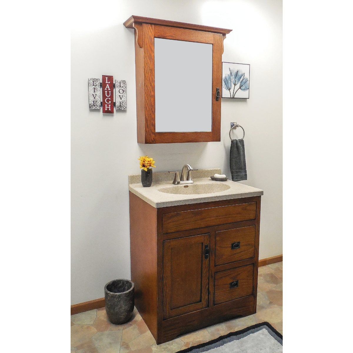 CraftMark Craftsmen Estate American Oak 30 In. W x 32 In. H x 6 In. D Single Mirror Surface Mount Medicine Cabinet