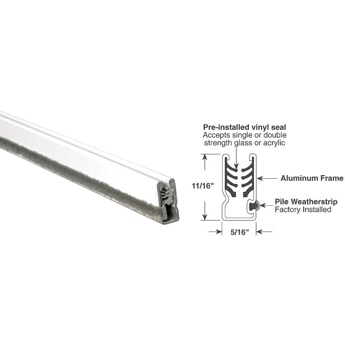 Prime-Line 11/16 In. x 5/16 In. x 72 In. White Universal C Sash Window Frame