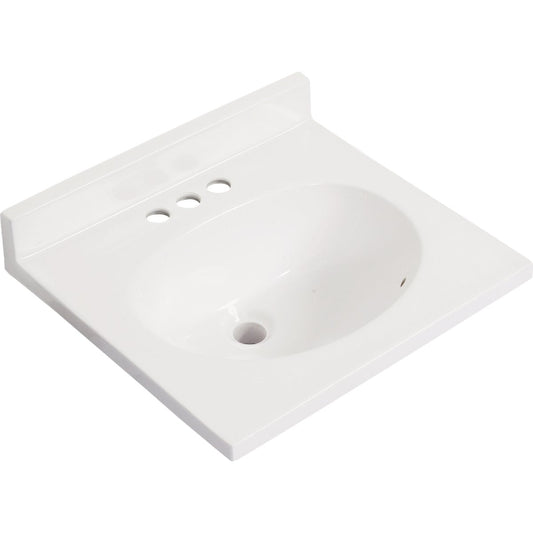 Modular Vanity Tops 19 In. W x 17 In. D Solid White Cultured Marble Non-Drip Edge Vanity Top with Oval Bowl