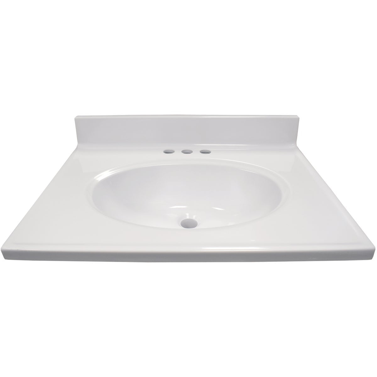 Modular Vanity Tops 25 In. W x 19 In. D Solid White Cultured Marble Non-Drip Edge Vanity Top with Oval Bowl