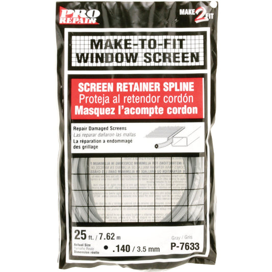 Prime-Line 0.140 In. Dia. x 25 Ft. L. Gray Vinyl Screen Retainer Spline