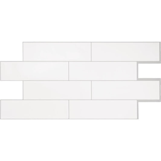 Smart Tiles Approx. 11 In. x 22 In. Glass-Like Vinyl Backsplash Peel & Stick, Oslo White Subway Tile (2-Pack)