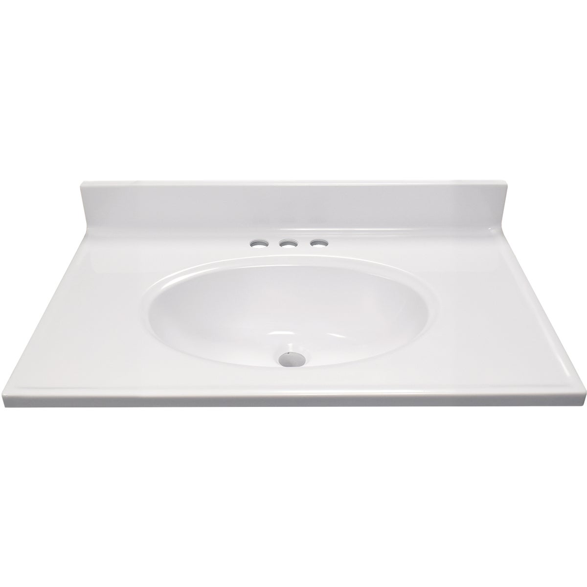 Modular Vanity Tops 31 In. W x 19 In. D Solid White Cultured Marble Non-Drip Edge Vanity Top with Oval Bowl