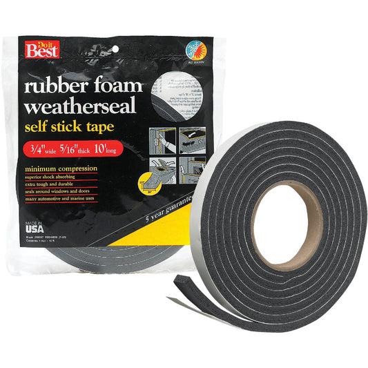 Do it Best 3/4" W x 5/16" T x 10' L Black Foam Weatherstrip Tape