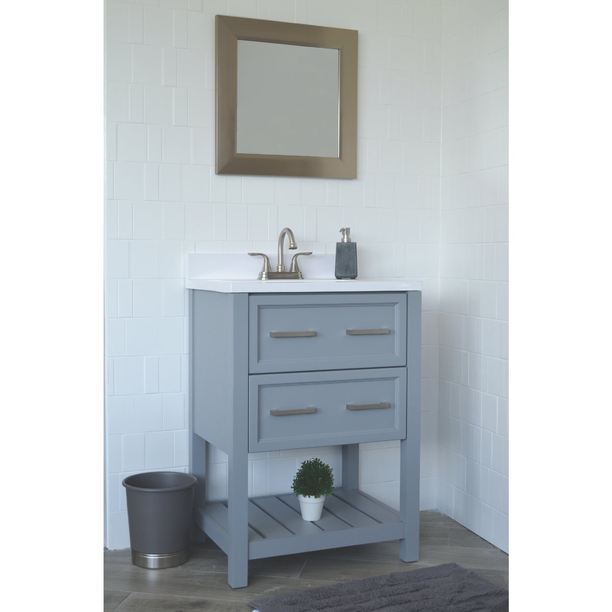 Modular Sorrento Gray 25 In. W x 34-1/2 In. H x 19 In. D Vanity with White Cultured Marble Top