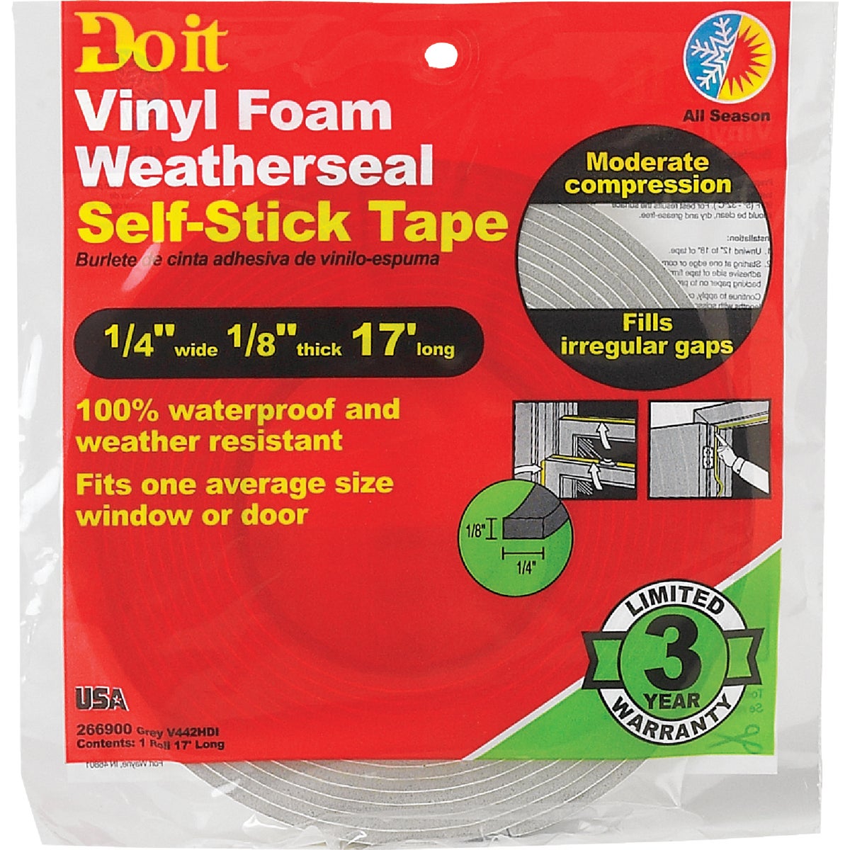 Do it 1/4" W x 1/8" T x 17' L Gray Foam Weatherstrip Tape