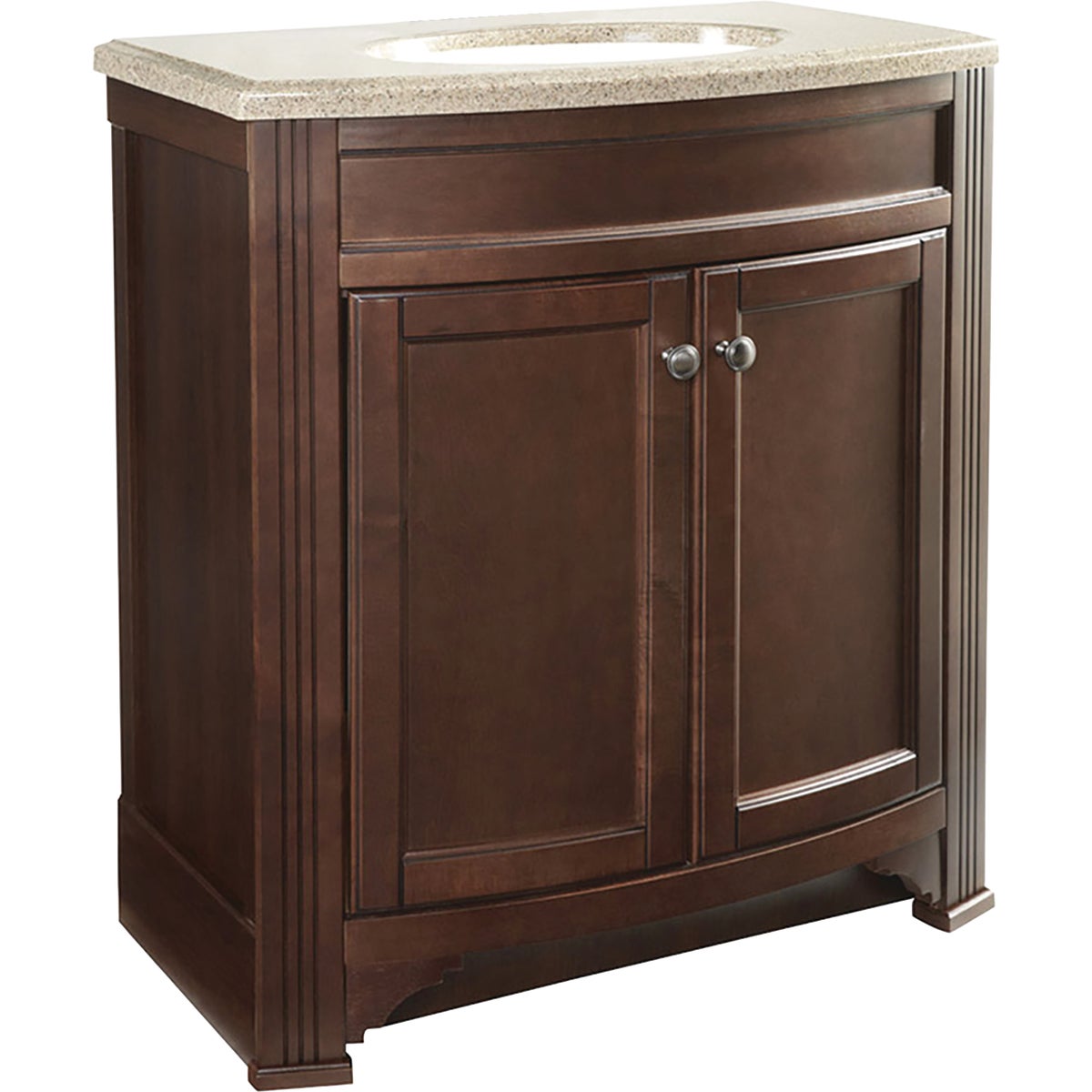 Continental Cabinets Duvall Cafe Black Glaze 30-3/4 In. W x 34-3/4 In. H x 18-1/2 In. D Vanity with Tan/Wht Cultured Marble Top