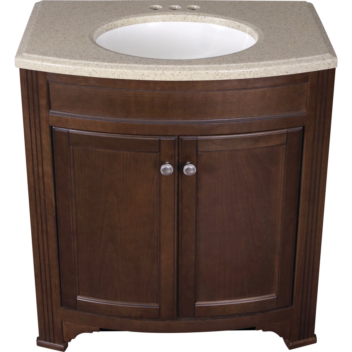 Continental Cabinets Duvall Cafe Black Glaze 30-3/4 In. W x 34-3/4 In. H x 18-1/2 In. D Vanity with Tan/Wht Cultured Marble Top