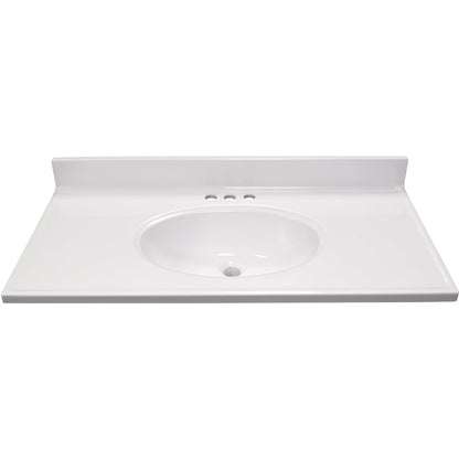 Modular Vanity Tops 37 In. W x 19 In. D Solid White Cultured Marble Non-Drip Edge Vanity Top with Oval Bowl