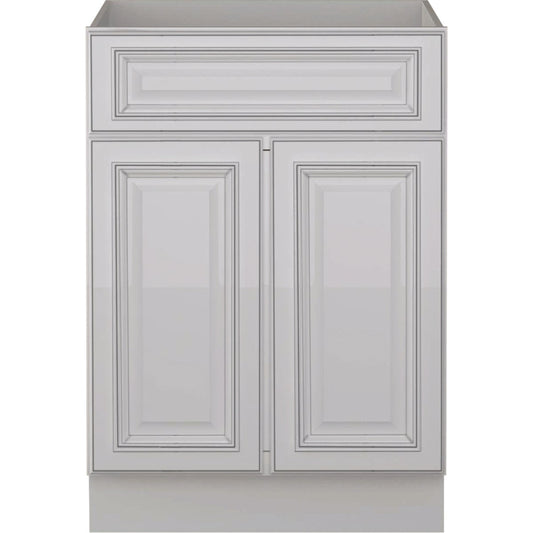 Sunny Wood Riley White with Dover Glaze 24 In. W x 34-1/2 In. H x 21 In. D Vanity Base, 2 Door