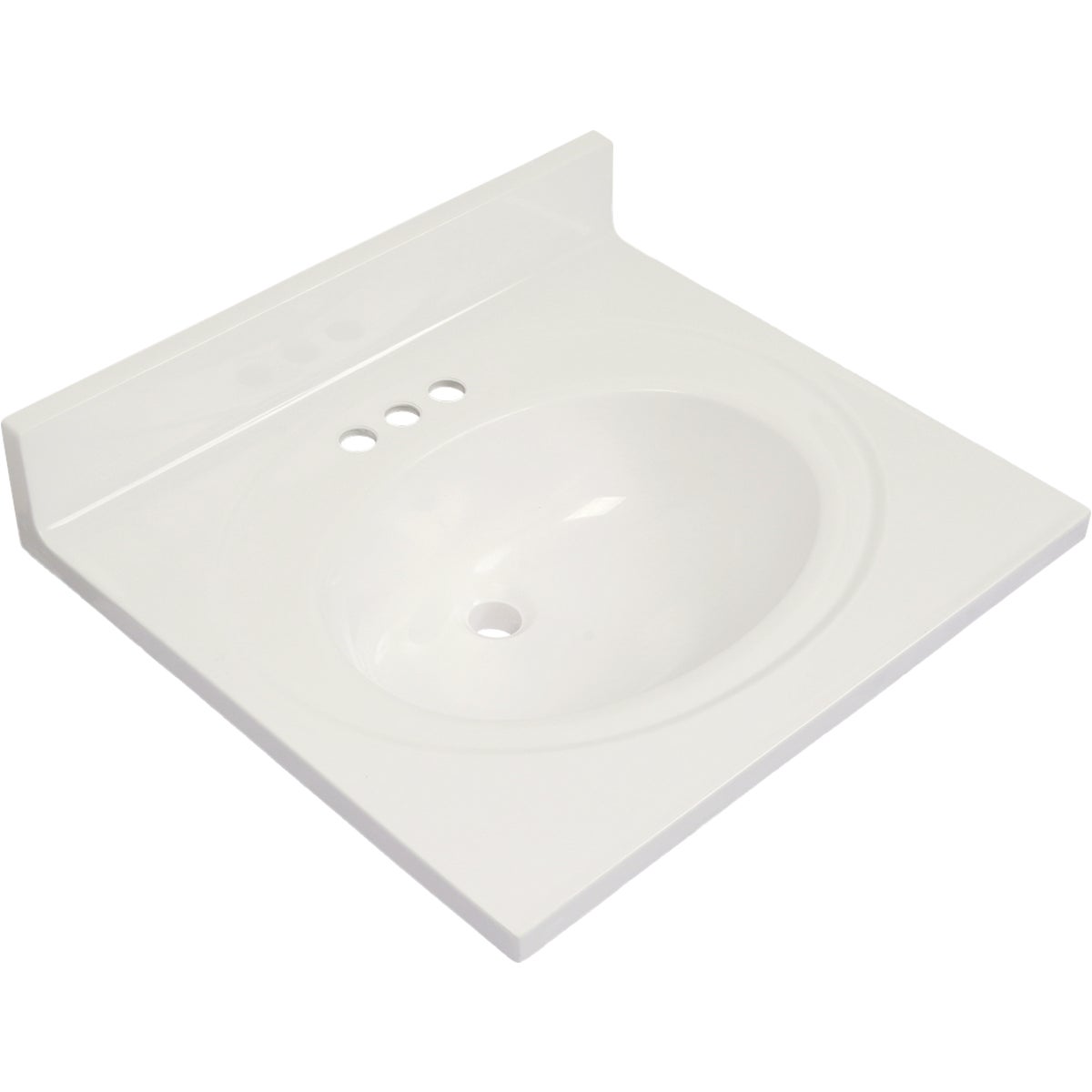 Modular Vanity Tops 25 In. W x 22 In. D Solid White Cultured Marble Flat Edge Vanity Top with Oval Bowl