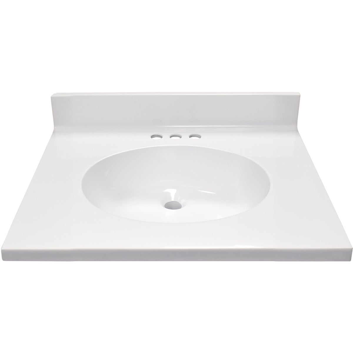 Modular Vanity Tops 25 In. W x 22 In. D Solid White Cultured Marble Flat Edge Vanity Top with Oval Bowl