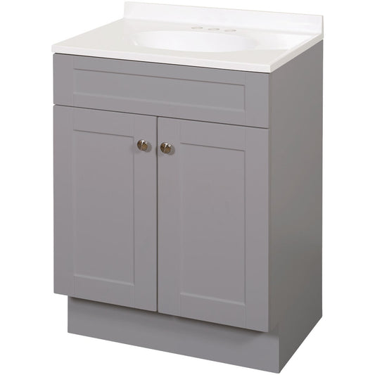 Zenith Zenna Home Cool Gray 24 In. W x 35 In. H x 18 In. D Shaker Vanity with White Cultured Marble Top