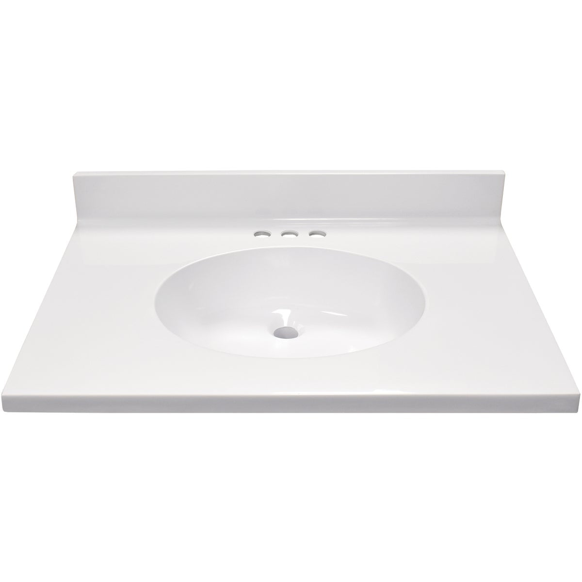 Modular Vanity Tops 31 In. W x 22 In. D Solid White Cultured Marble Flat Edge Vanity Top with Oval Bowl